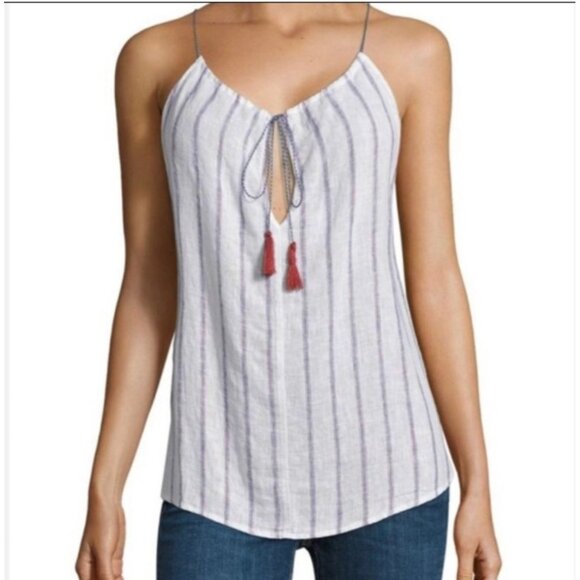 Rails Liv Braided Stripe Cami Tank Top Small White Stripe Keyhole Racerback Boho - Picture 2 of 13